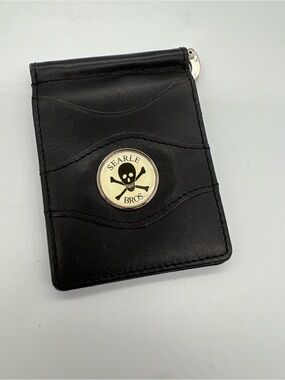 Searle Bros Black Leather Money Clip with Skull Emblem